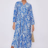 Love Sunshine Blue Paisley Print Bamboo Textured Smock Midi Dress DB Dress with Pockets Everyday Dress Garden Party Dress Holiday Dress Long Sleeve Dress LS-2428 Summer Dress