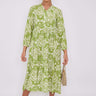 Love Sunshine Green Pattern Print Bamboo Textured Smock Midi Dress DB Dress with Pockets Everyday Dress Garden Party Dress Holiday Dress Long Sleeve Dress LS-2428 Summer Dress