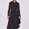 Love Sunshine Black Polka Dot Print Midaxi Shirt Dress Brunch Dress Casual Dress DB Dress with Pockets Everyday Dress Garden Party Dress Holiday Dress Long Sleeve Dress LS-2037 Wedding Guest Dress