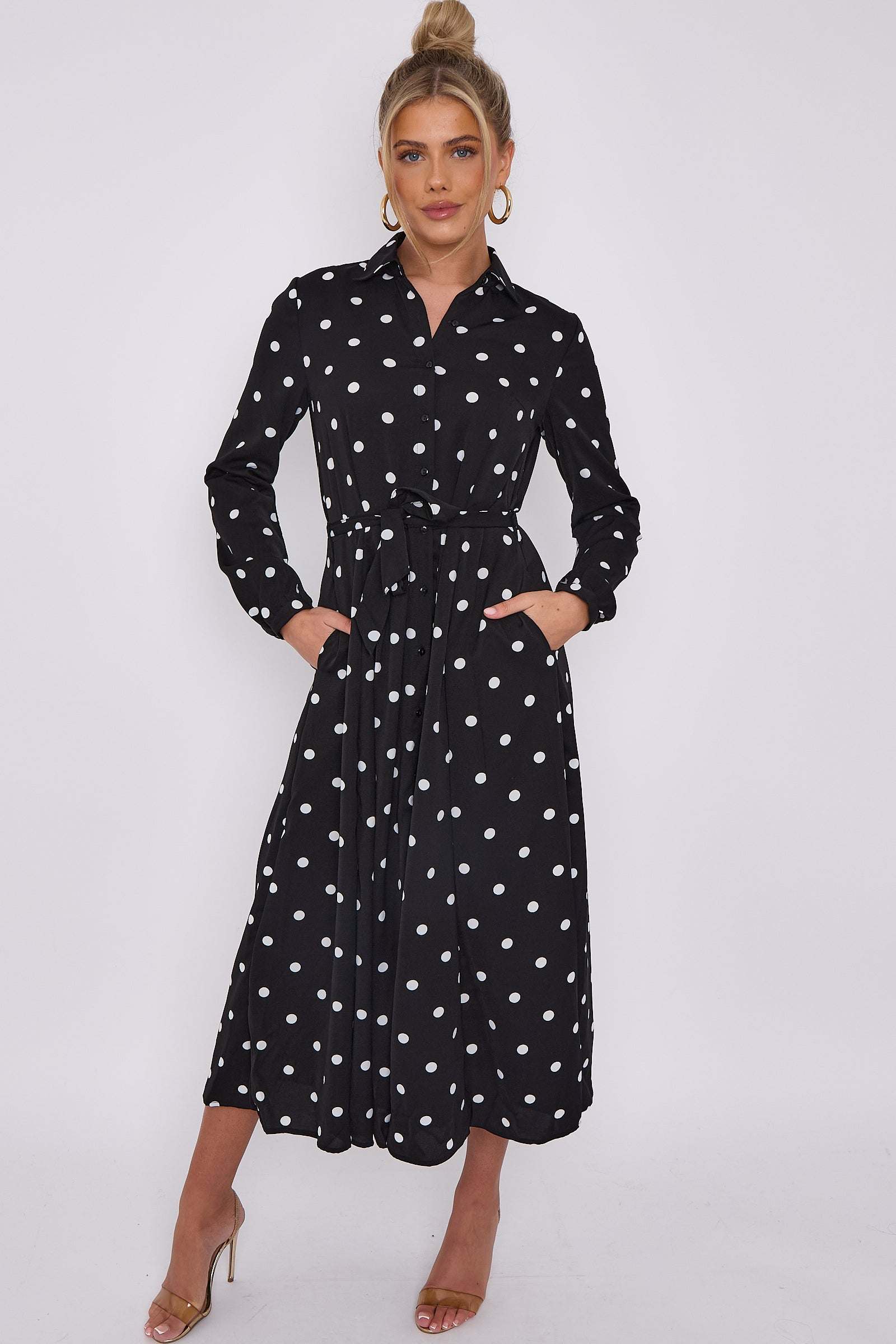 polka dot shirt dress Black Polka Dot Print Midaxi Shirt Dress