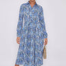 Love Sunshine Blue Leopard Print Midaxi Shirt Dress Brunch Dress Casual Dress DB Dress with Pockets Everyday Dress Garden Party Dress Holiday Dress Long Sleeve Dress LS-2037 Wedding Guest Dress