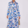 Love Sunshine Blue Paisley Print White Satin Midaxi Shirt Dress Brunch Dress Casual Dress DB Dress with Pockets Everyday Dress Garden Party Dress Holiday Dress Long Sleeve Dress LS-2037 Wedding Guest Dress