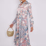 Love Sunshine Blue Mixed Paisley Print Silky Midaxi Shirt Dress Brunch Dress Casual Dress DB Dress with Pockets Everyday Dress Garden Party Dress Holiday Dress Long Sleeve Dress LS-2037 Wedding Guest Dress