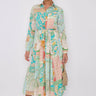 Love Sunshine Green Mixed Paisley Print Midaxi Shirt Dress Brunch Dress Casual Dress DB Dress with Pockets Everyday Dress Garden Party Dress Holiday Dress Long Sleeve Dress LS-2037 Wedding Guest Dress