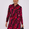 Love Sunshine Fuchsia Leopard Print Mini Shirt Dress Brunch Dress Casual Dress Dress with Pockets Everyday Dress Long Sleeve Dress LS-5026 Workwear Dress