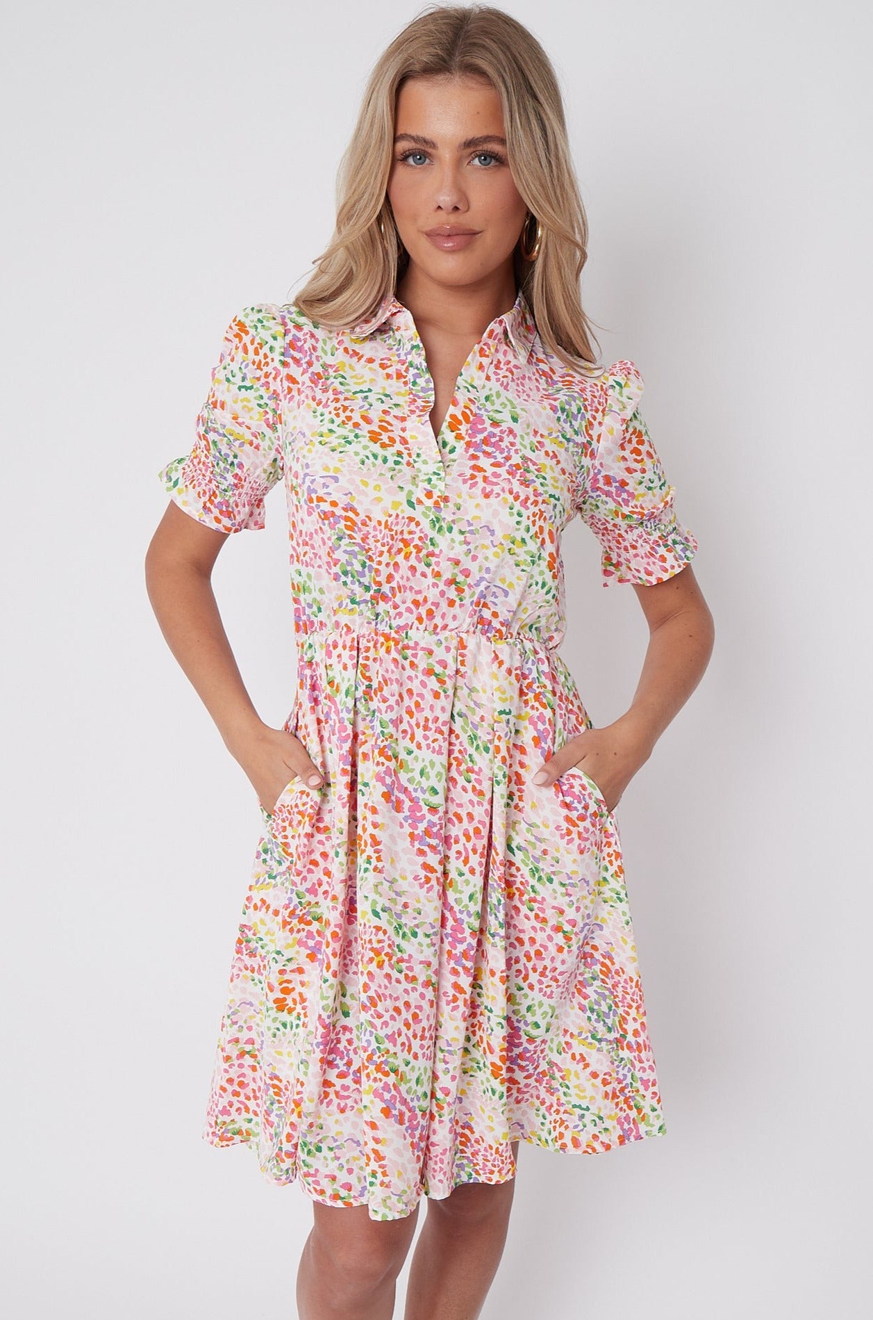 White Rainbow Leopard Print Mini Dress