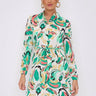 Love Sunshine Green Paisley Print White Mini Shirt Dress Brunch Dress Casual Dress Dress with Pockets Everyday Dress Long Sleeve Dress LS-5026 Workwear Dress