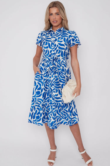 Cobalt Printed Short Sleeve Midi Dress