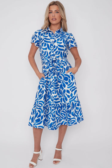 Cobalt Printed Short Sleeve Midi Dress