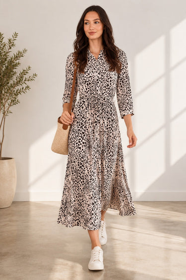 Love Sunshine Ivory Leopard Print Tie Waist Maxi Shirt Dress Belted Dress Day to Night Long Sleeve Maxi Dress NEW IN Occasionwear Shirt Dress