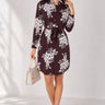 Love Sunshine Chocolate Ivory Bouquet Print Belted Shirt Dress Brunch Dress Casual Dress Dress with Pockets Dresses Everyday Dress Long Sleeve Dress LS-5026 Workwear Dress