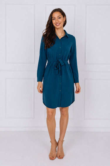 Teal Button-Front Mini Shirt Dress