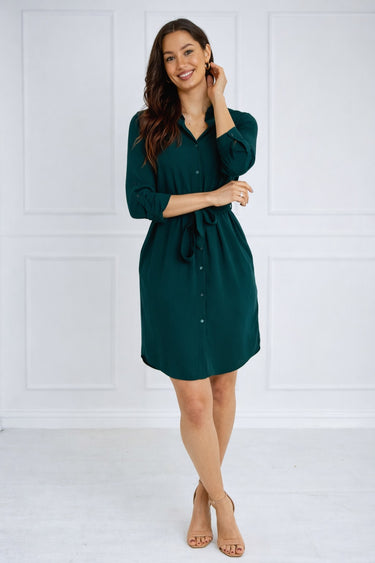 Emerald Button-Front Mini Shirt Dress