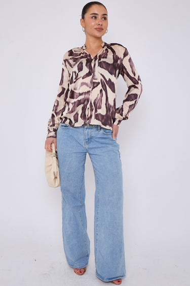 Grey Abstract Print Gold Foil Dotted Blouse