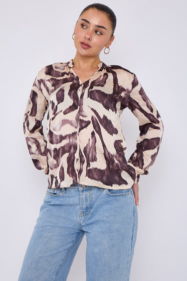 Grey Abstract Print Gold Foil Dotted Blouse