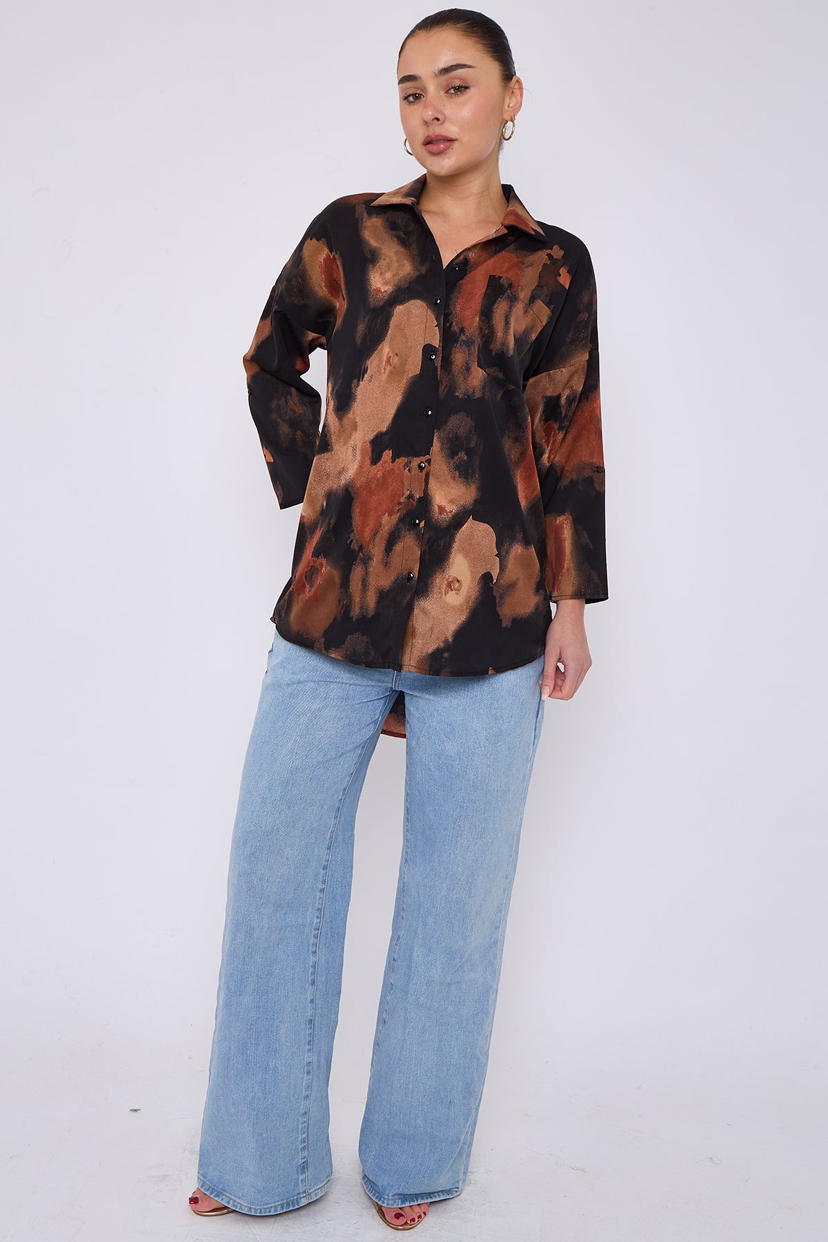 Rust and Black Brushstroke Print Oversized Shirt