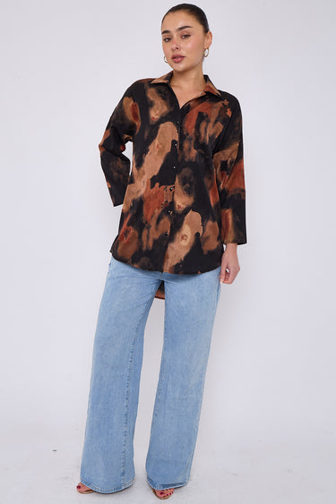 Rust and Black Brushstroke Print Oversized Shirt