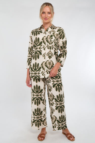Cream and Olive Bold Floral Print Co-Ord Set