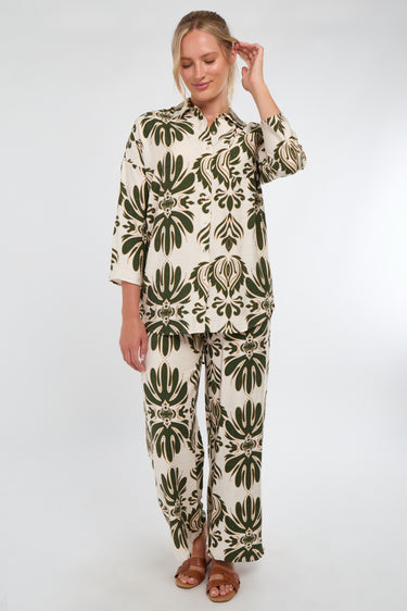 Cream and Olive Bold Floral Print Co-Ord Set