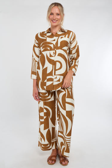 Brown and Cream Abstract Geo Print Co-Ord Set