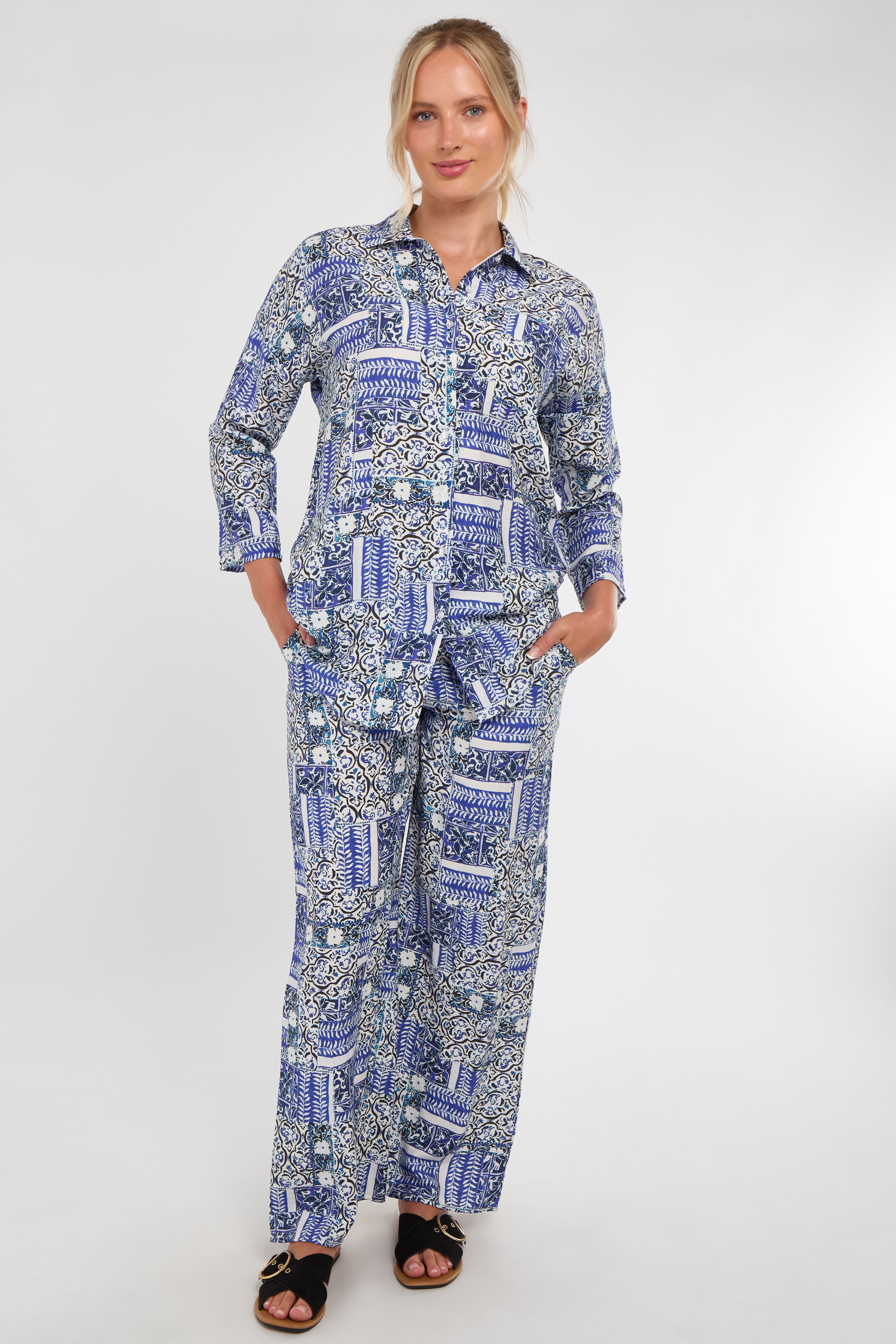 Blue Patchwork Print Co-Ord Set