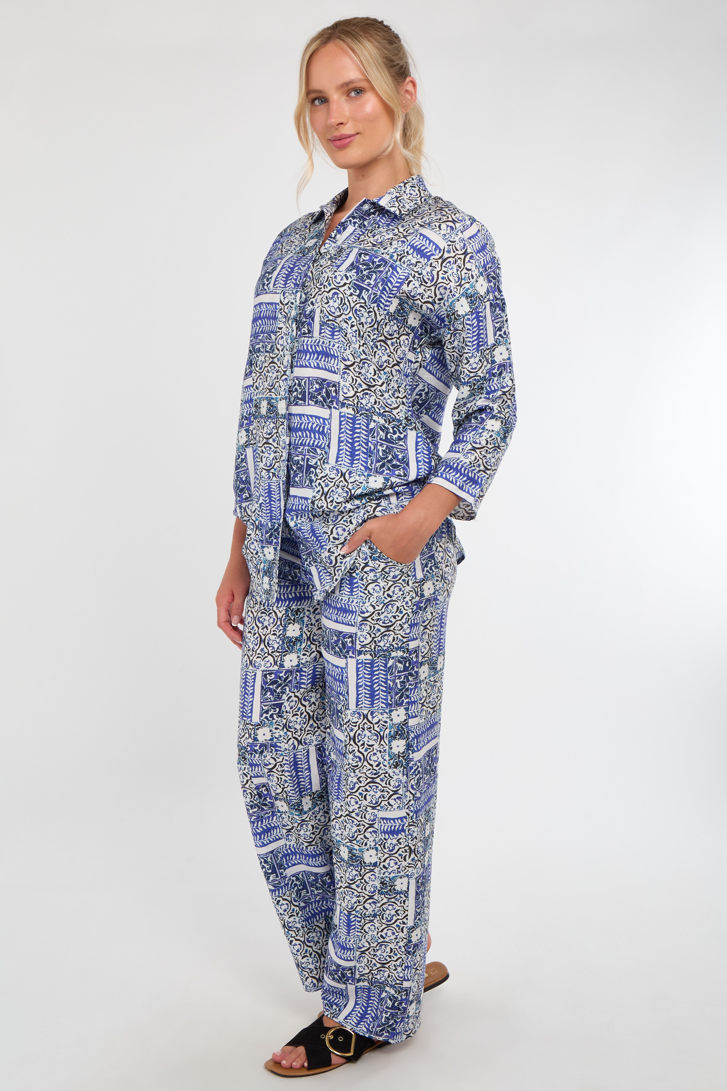 Blue Patchwork Print Co-Ord Set