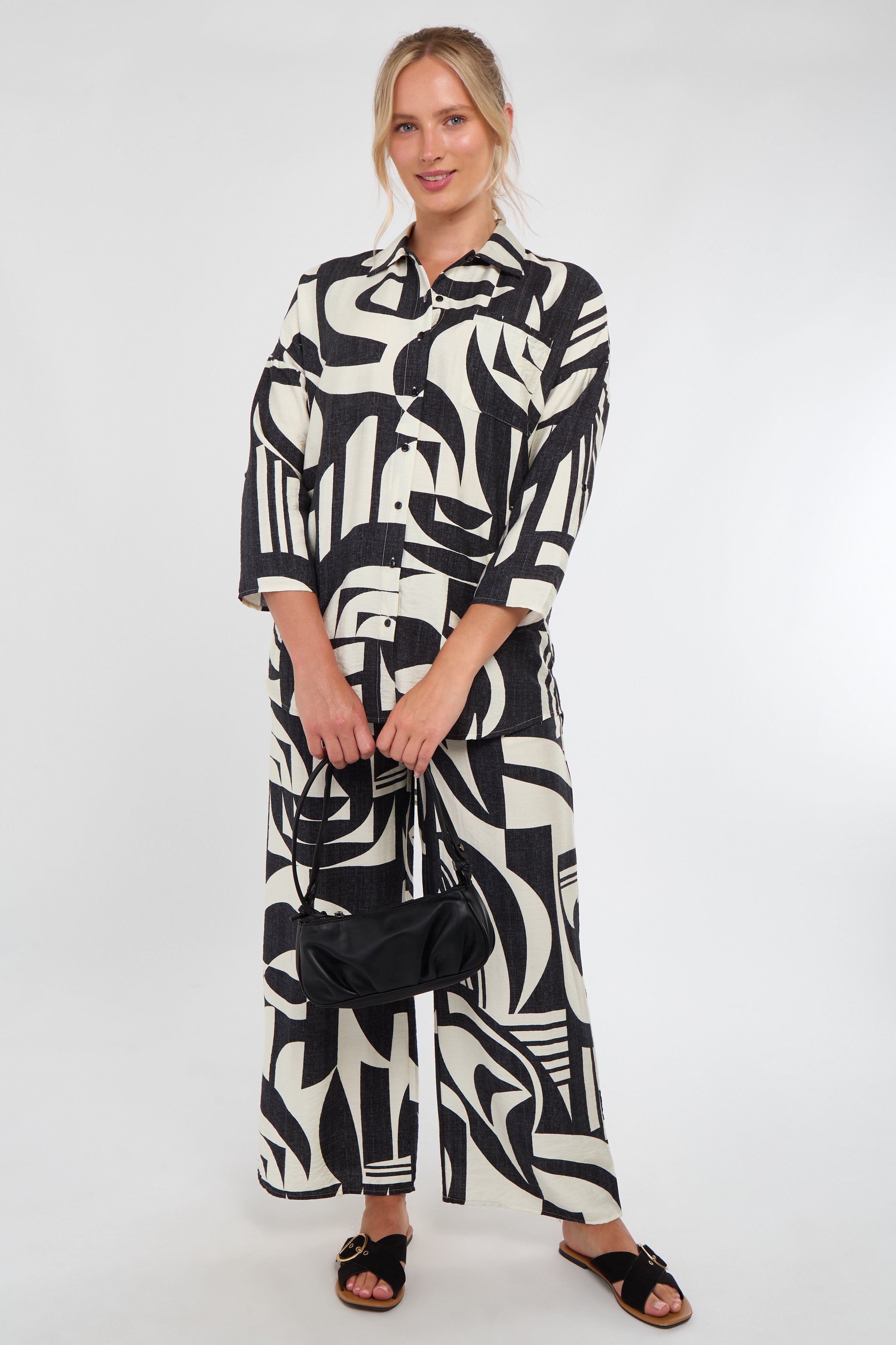 Black and Cream Abstract Geo Print Co-Ord Set