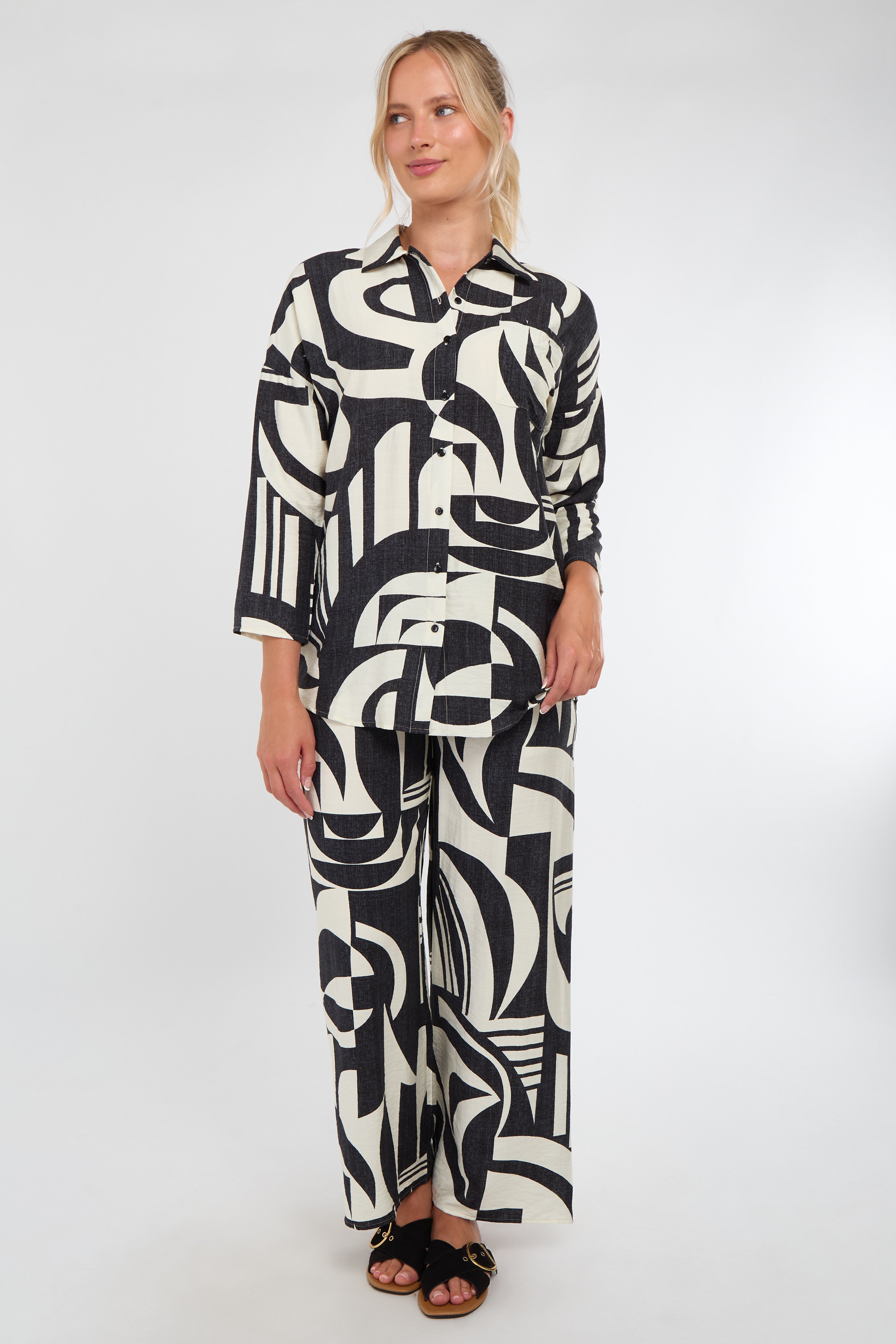 Black and Cream Abstract Geo Print Co-Ord Set