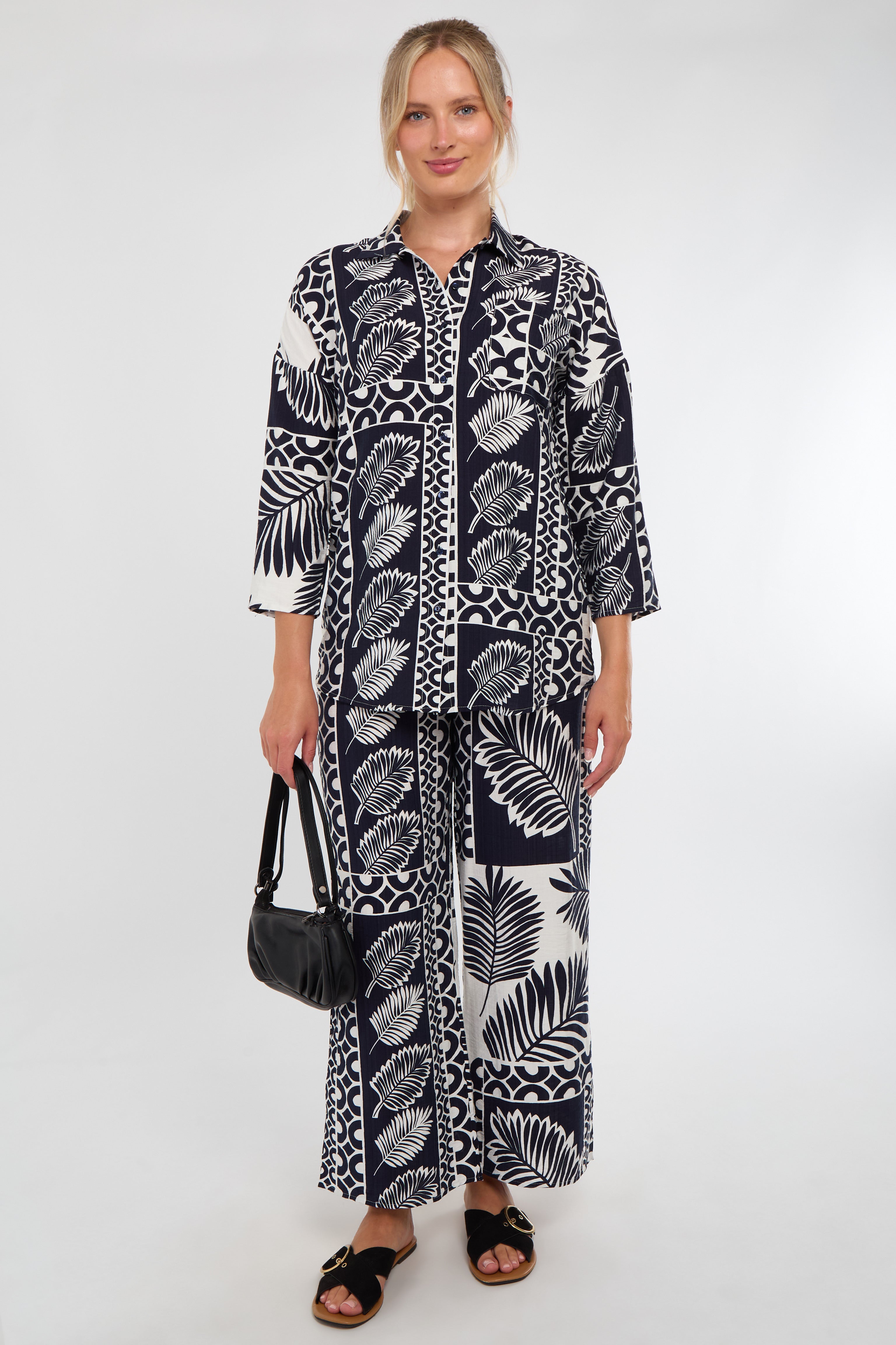 Navy and White Tropical Patch Print Co-Ord Set