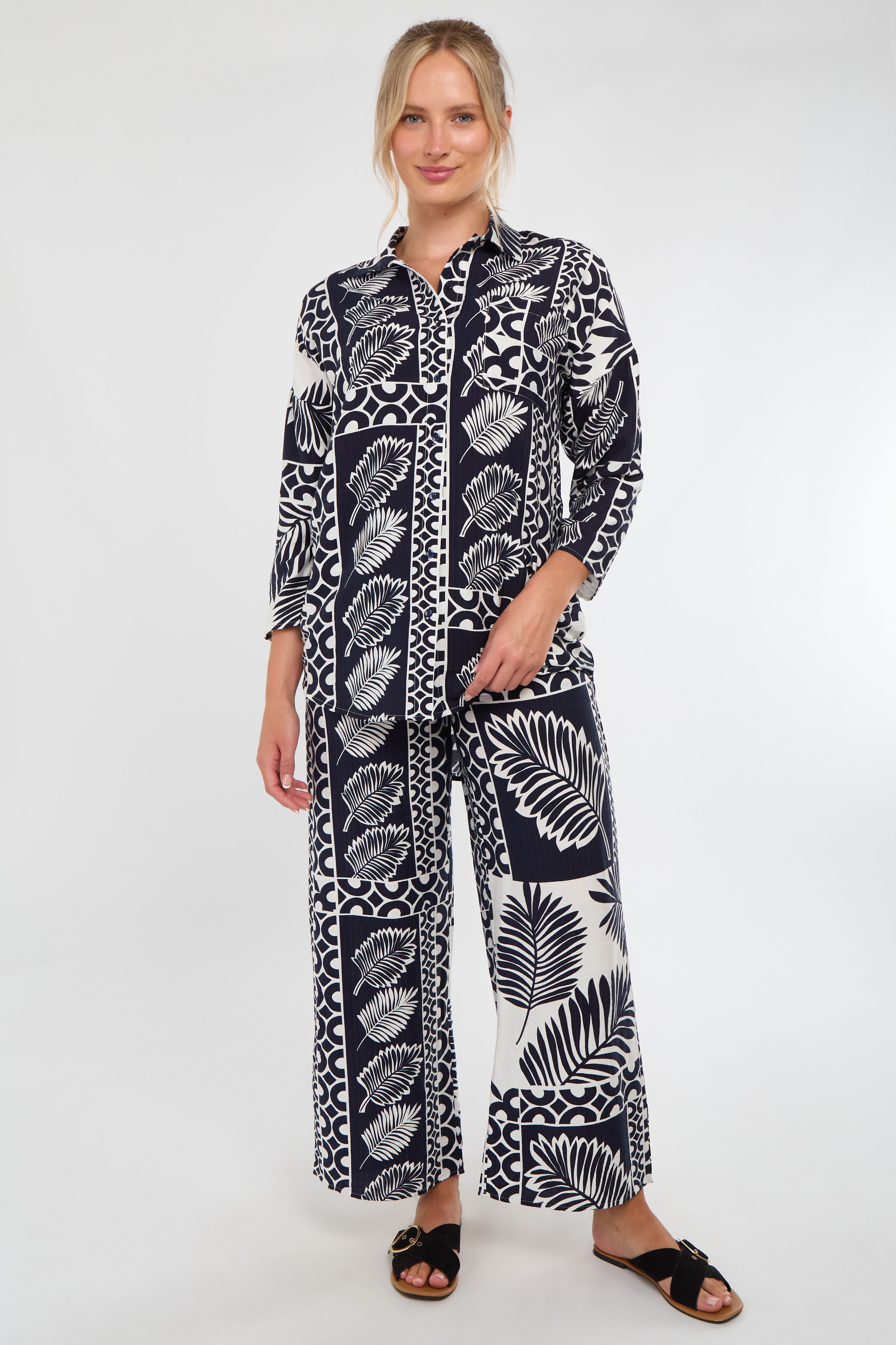 Navy and White Tropical Patch Print Co-Ord Set
