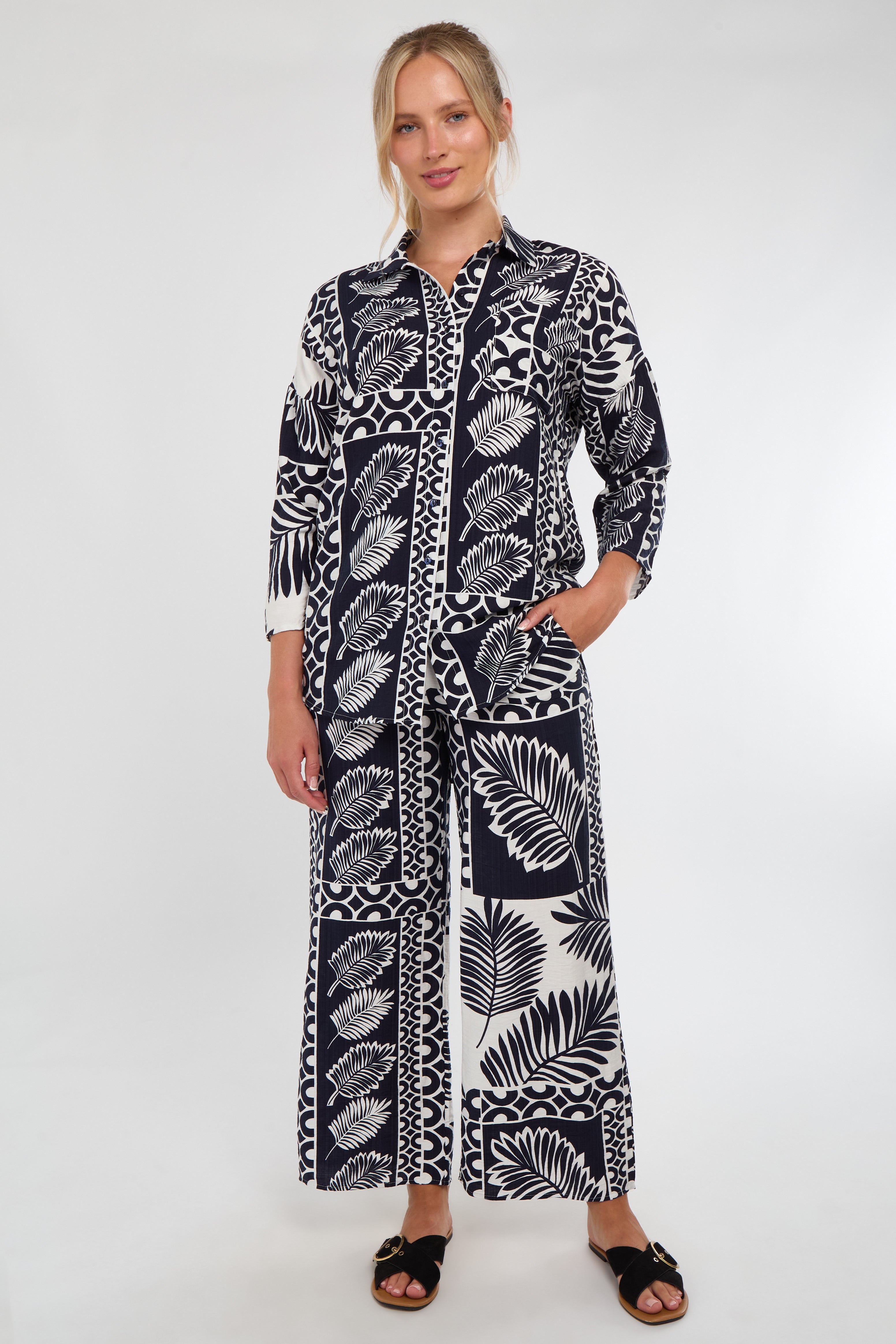 Navy and White Tropical Patch Print Co-Ord Set