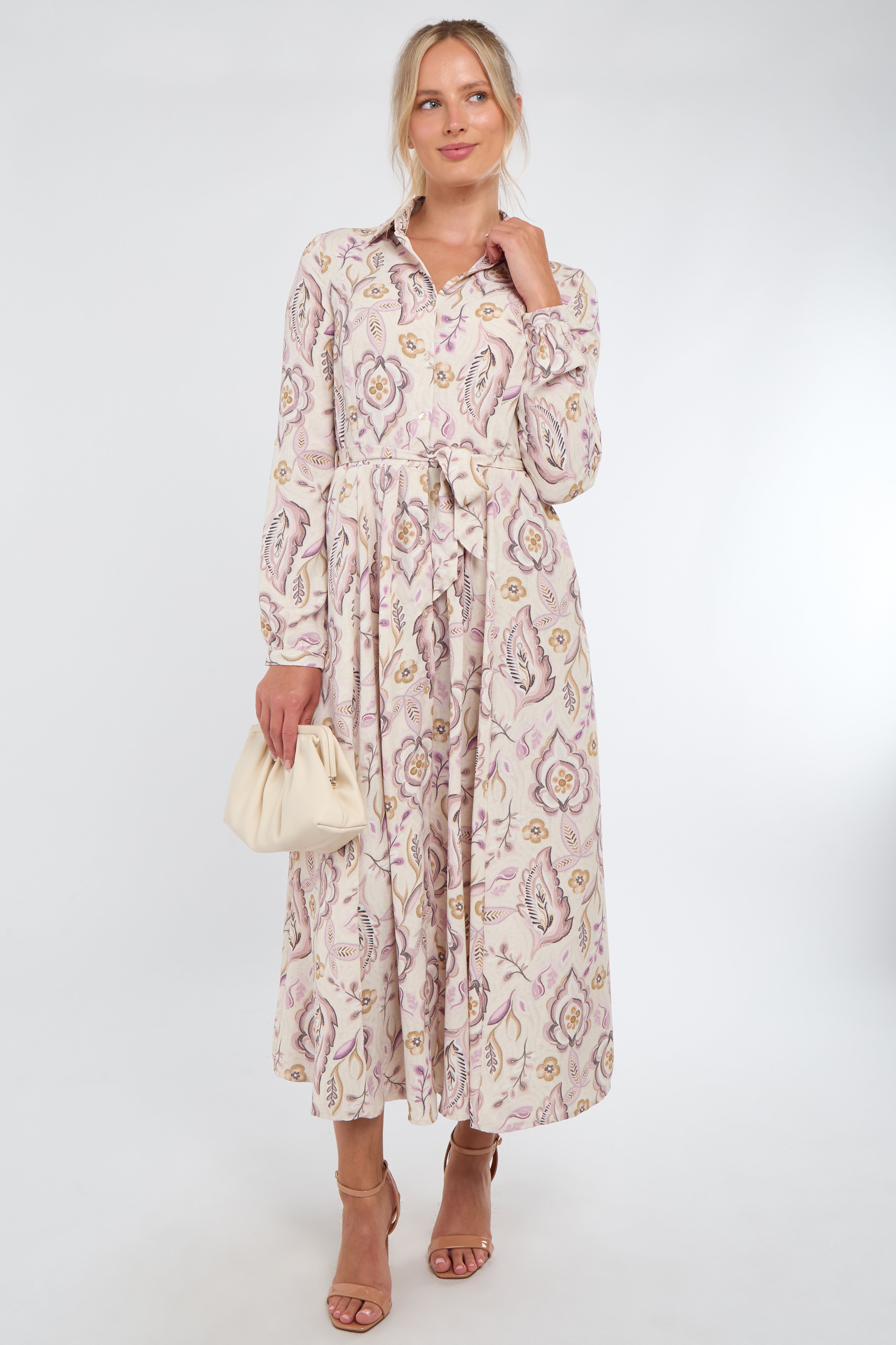 Cream and Blush Vintage Floral Print Maxi Shirt Dress