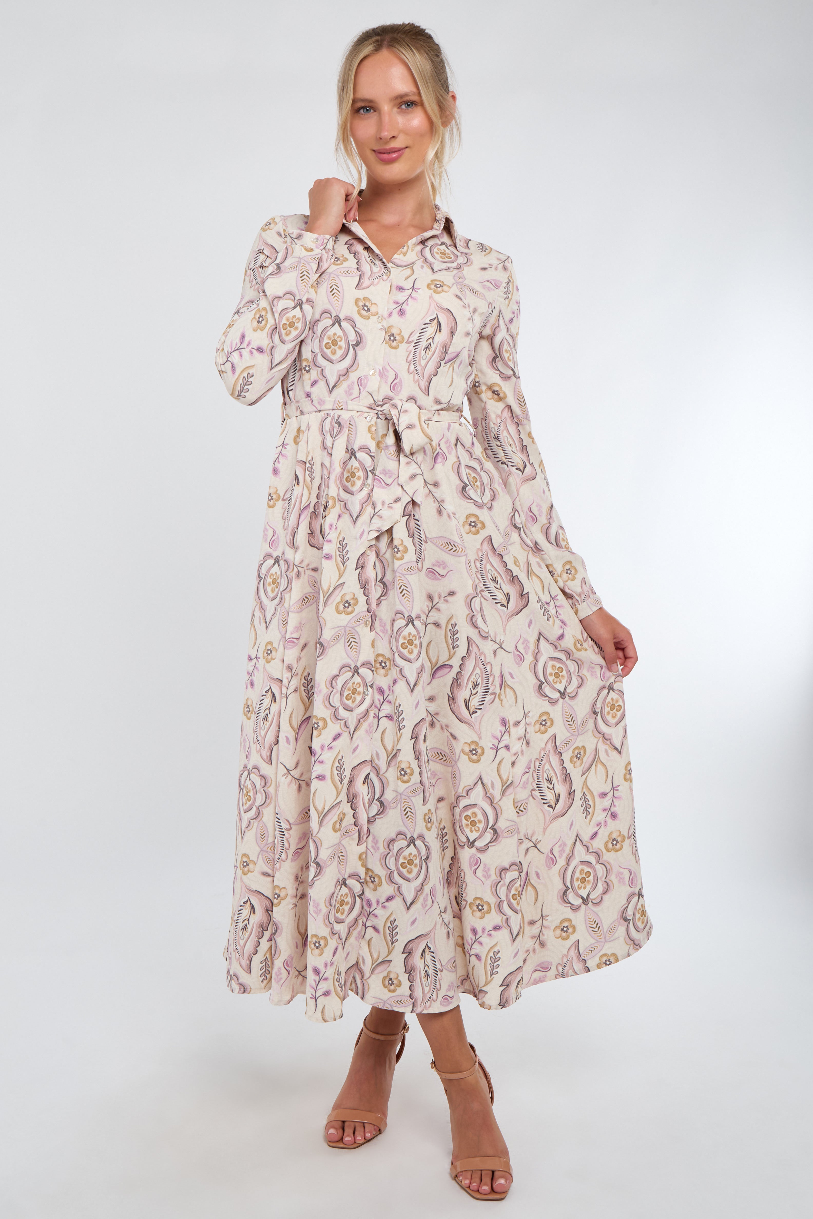 Cream and Blush Vintage Floral Print Maxi Shirt Dress