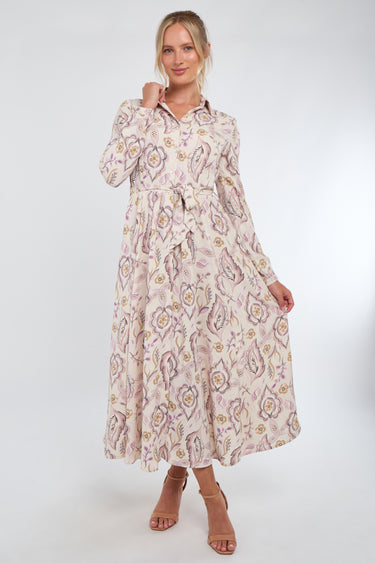 Cream and Blush Vintage Floral Print Maxi Shirt Dress