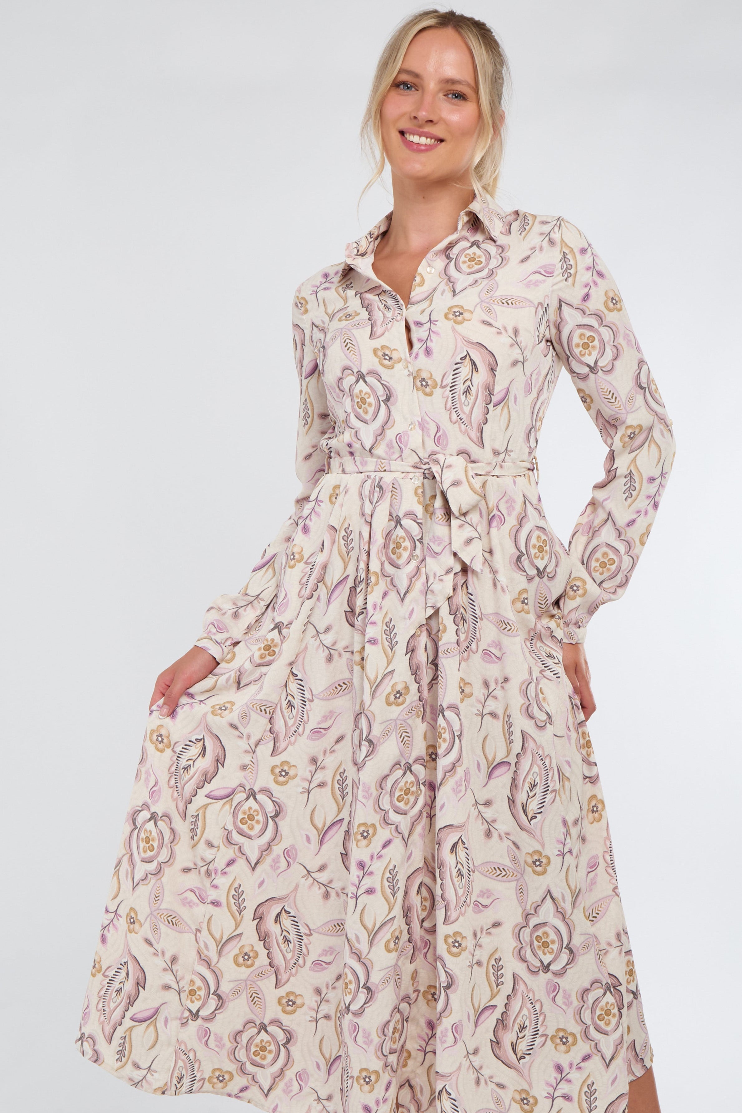 Cream and Blush Vintage Floral Print Maxi Shirt Dress
