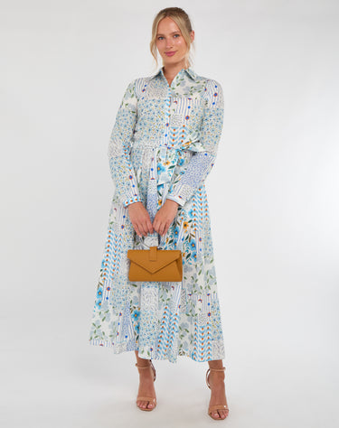 Pastel Botanical Patchwork Belted Shirt Dress