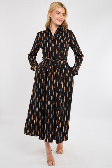 Tan Chevron Print Midaxi Shirt Dress