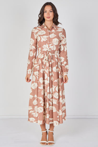 Love Sunshine Blush Blossom Printed Belted Maxi Shirt Dress Brunch Dress Casual Dress DB Dress with Pockets Dresses Everyday Dress Garden Party Dress Long Sleeve Dress LS-2037 Wedding Guest Dress