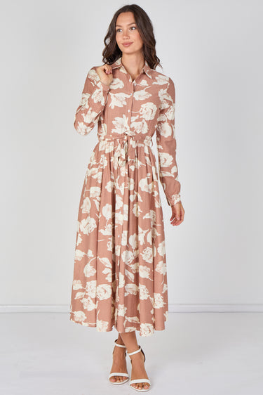 Love Sunshine Blush Blossom Printed Belted Maxi Shirt Dress Brunch Dress Casual Dress DB Dress with Pockets Dresses Everyday Dress Garden Party Dress Long Sleeve Dress LS-2037 Wedding Guest Dress