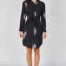Love Sunshine Black Botanical Leaf Print Belted Shirt Dress Brunch Dress Casual Dress Dress with Pockets Dresses Everyday Dress Long Sleeve Dress LS-5026 Workwear Dress