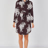 Love Sunshine Chocolate Ivory Bouquet Print Belted Shirt Dress Brunch Dress Casual Dress Dress with Pockets Dresses Everyday Dress Long Sleeve Dress LS-5026 Workwear Dress