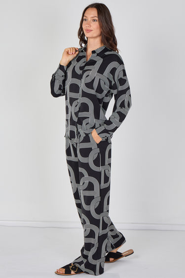 Love Sunshine Black and White Geo Print Shirt and Trouser Co-ord Set Co ord sets LS-2268&2508 Shirts trousers
