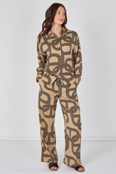 Love Sunshine Taupe and Black Geo Print Shirt and Trouser Co-ord Set Co ord sets LS-2268&2508 Shirts trousers