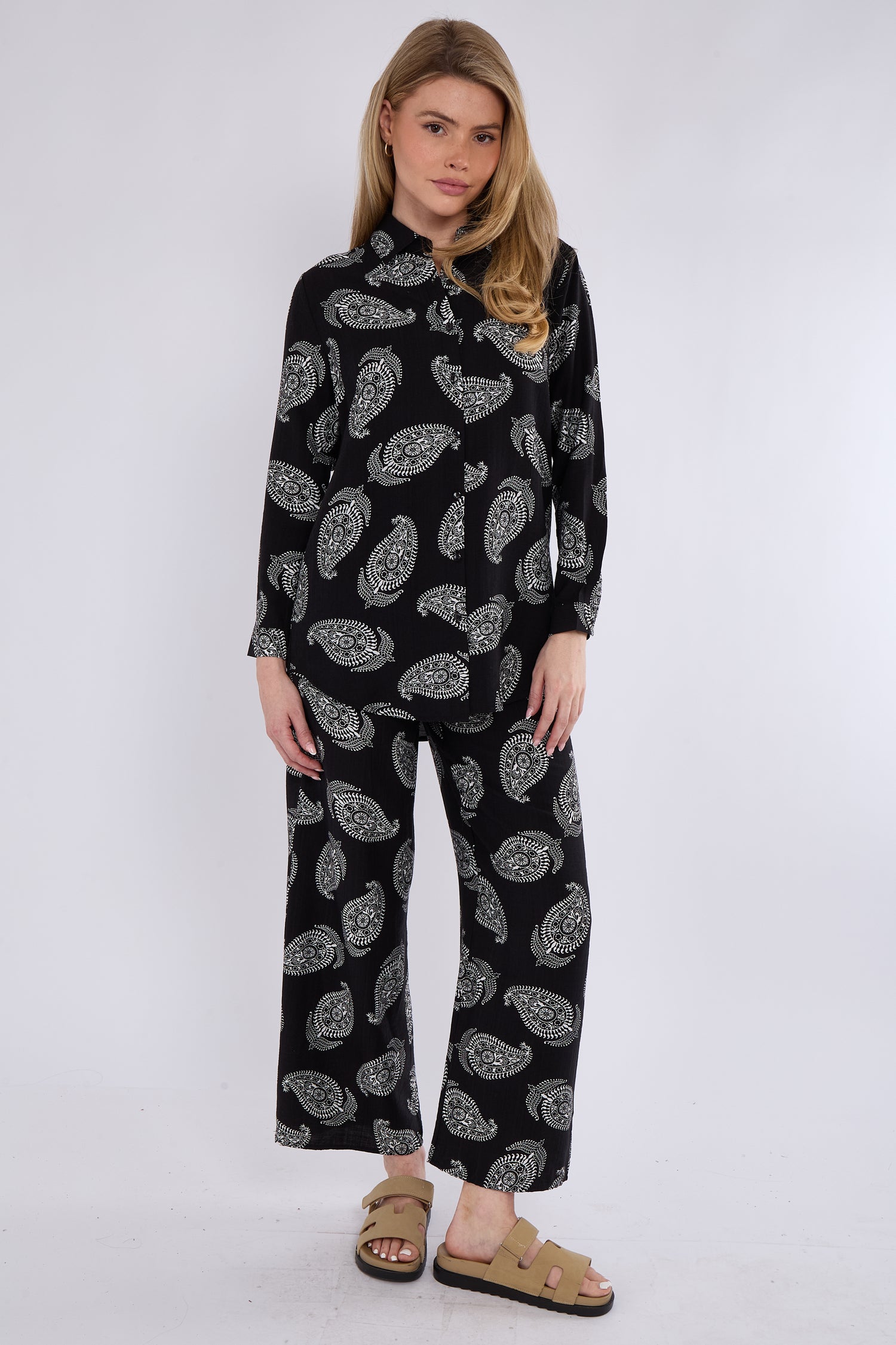 Black Paisley Print Co-ord Shirt and Trousers Set