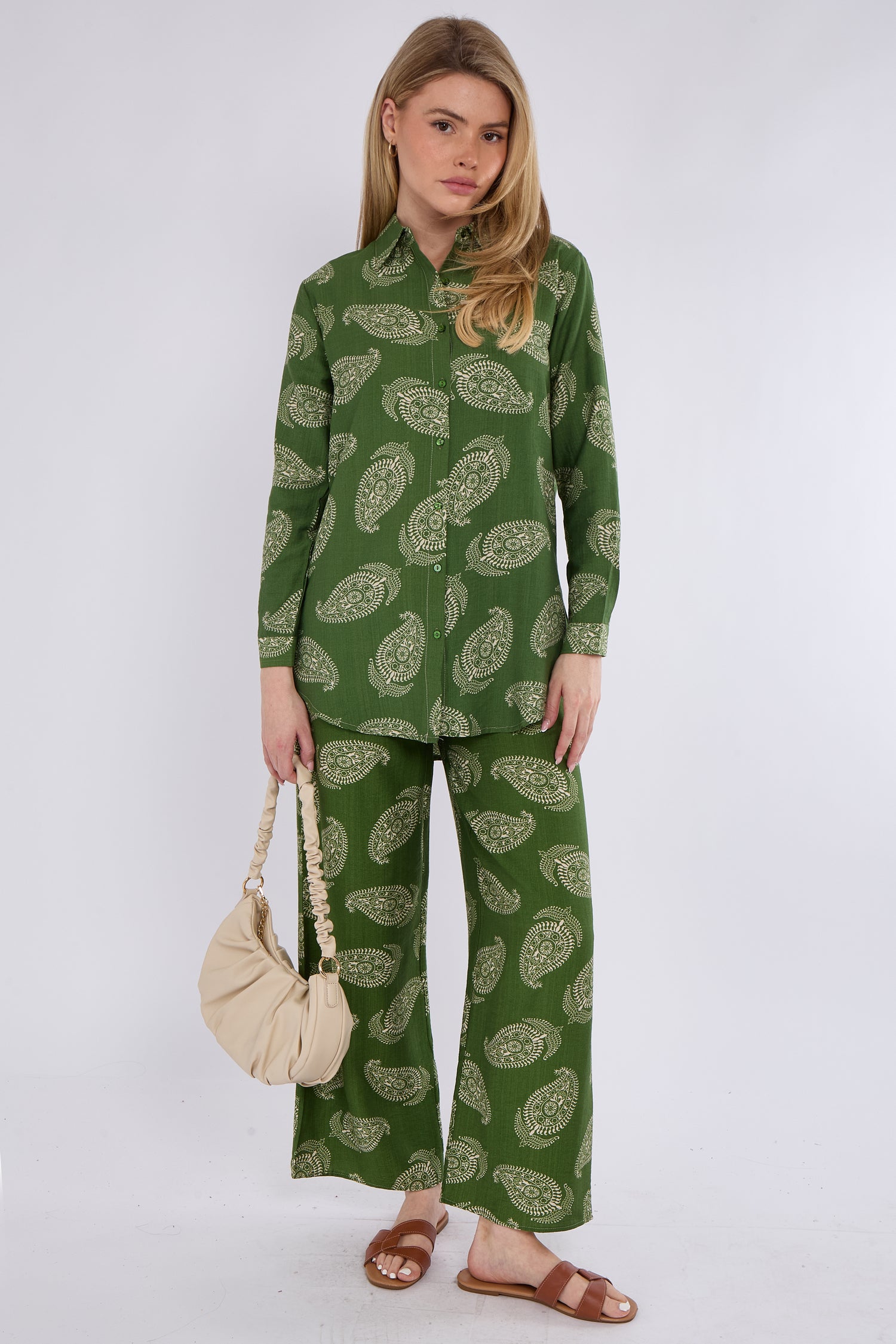 Green Paisley Print Co-ord Shirt and Trousers Set