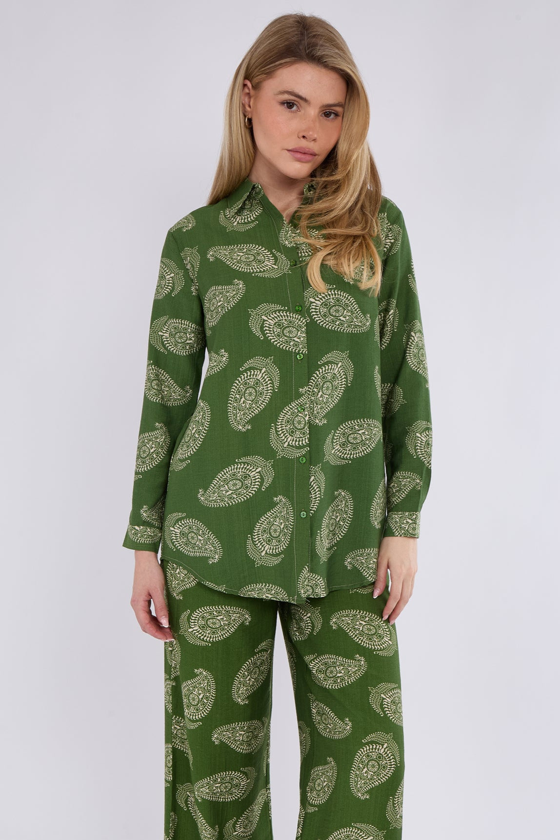 Green Paisley Print Co-ord Shirt and Trousers Set