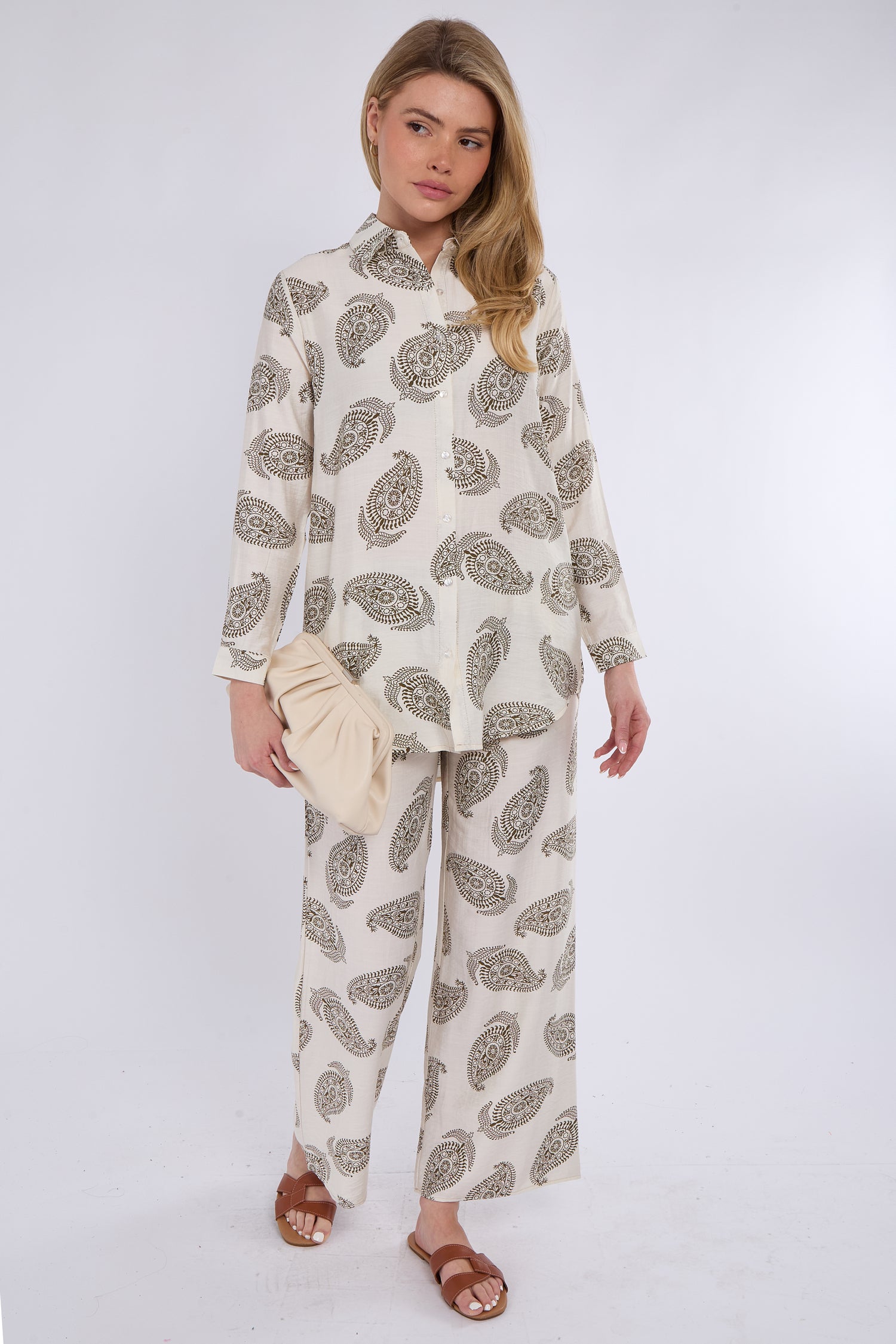 Cream Paisley Print Co-ord Shirt and Trousers Set