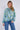 Blue and Green Tie Dye Print Tie Lace Satin Blouse