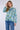 Blue and Green Tie Dye Print Tie Lace Satin Blouse