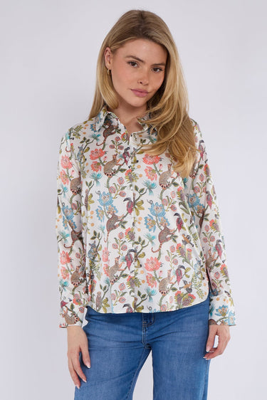 Cream Animal Print Satin Shirt